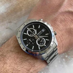 ساعت مچی مردانه سیکو SBTR005 | صفحه مشکی، بند استیل نقره‌ای