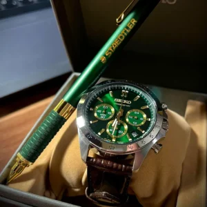 ساعت مچی کرنوگراف سیکو مردانه مدل SBTR017 با صفحه سبز و بند چرمی