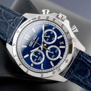 ساعت مچی مردانه سیکو Seiko SBTR019؛ کرنوگراف با صفحه آبی و بند چرمی