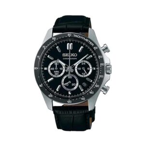 ساعت مچی مردانه سیکو Seiko SBTR021؛ کرنوگراف با صفحه مشکی و بند چرمی