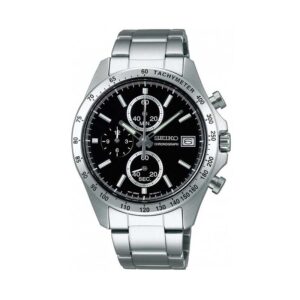 ساعت مچی مردانه سیکو SBTR005 | صفحه مشکی، بند استیل نقره‌ای